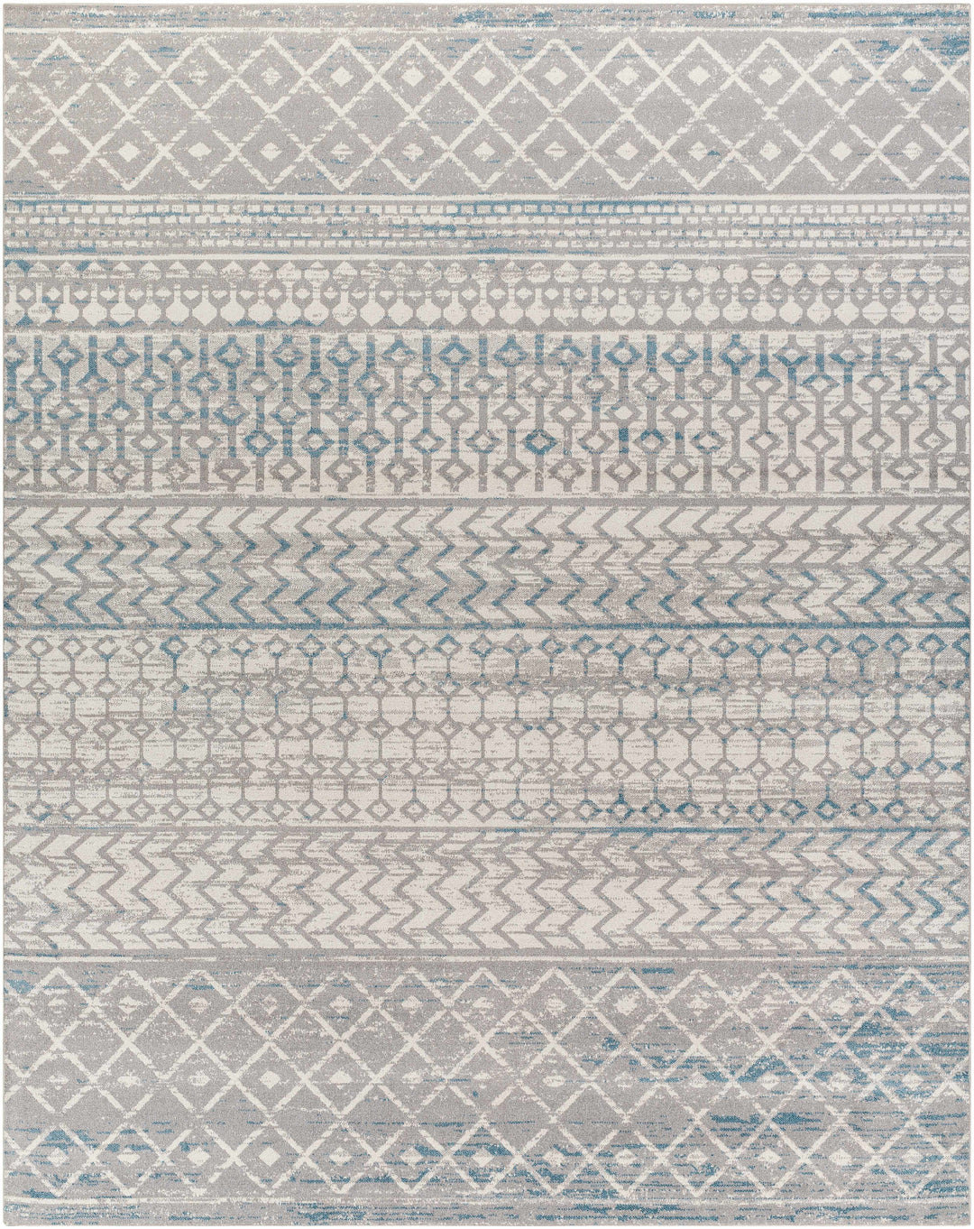 Tambac Gray And Blue Bohemian Style Washable Area Rug
