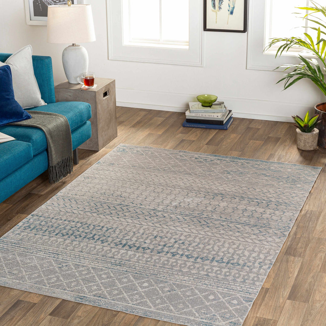 Tambac Gray And Blue Bohemian Style Washable Area Rug
