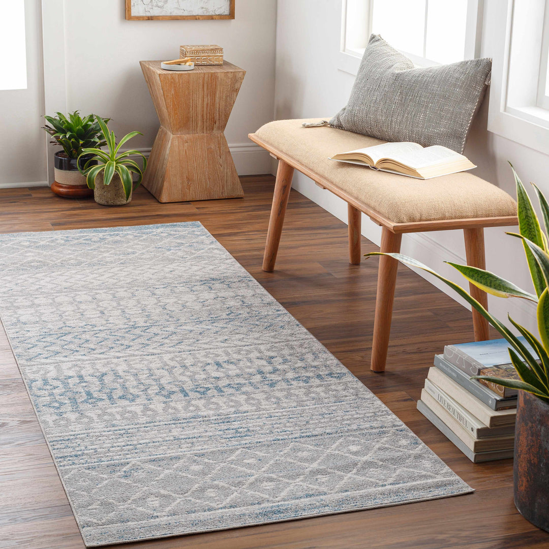 Tambac Gray And Blue Bohemian Style Washable Area Rug