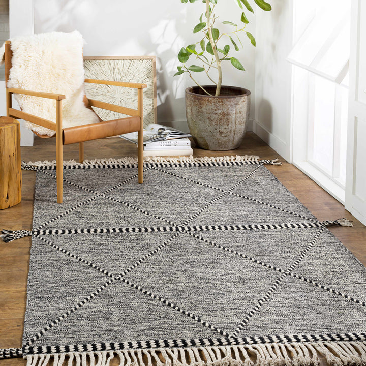 Spottswood Black And Ivory Modern Style Hand Woven Area Rug
