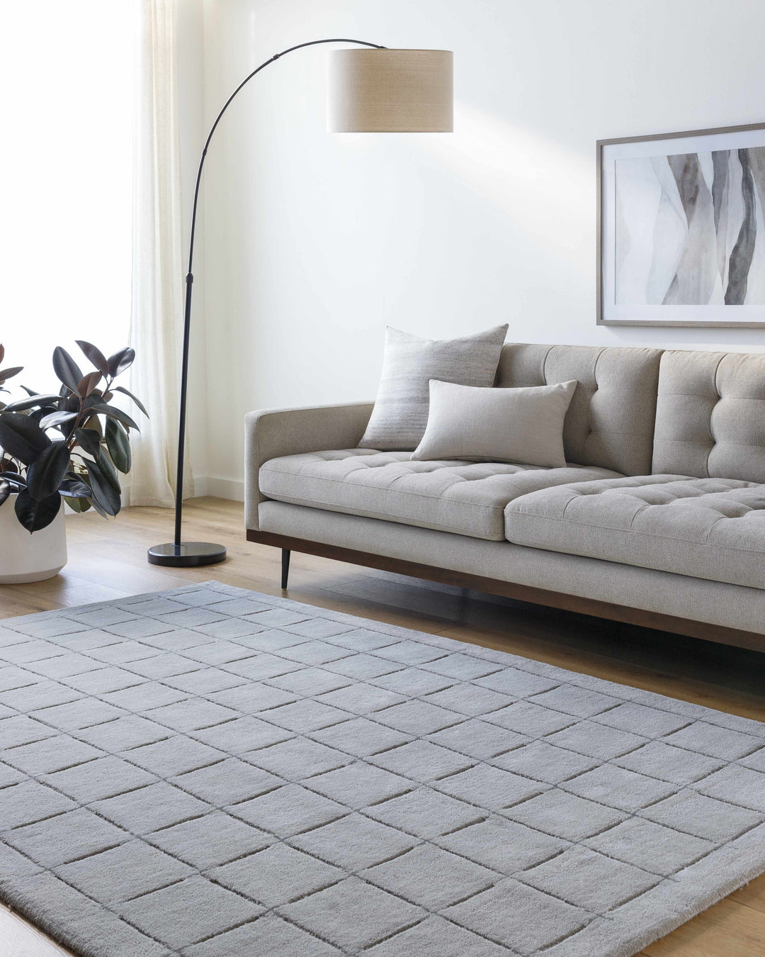 Sanvi Modern Geometrical Gray Hand Tufted Wool Area Rug