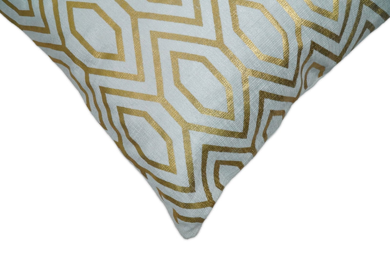 Square Geometric Diamond Printed Modern Accent Gold and White Pillow Cover - The Rug Decor