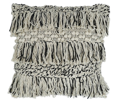 Square Hand Woven Contemporary Accent Beige and Black Wool Pillow, Cushion - The Rug Decor