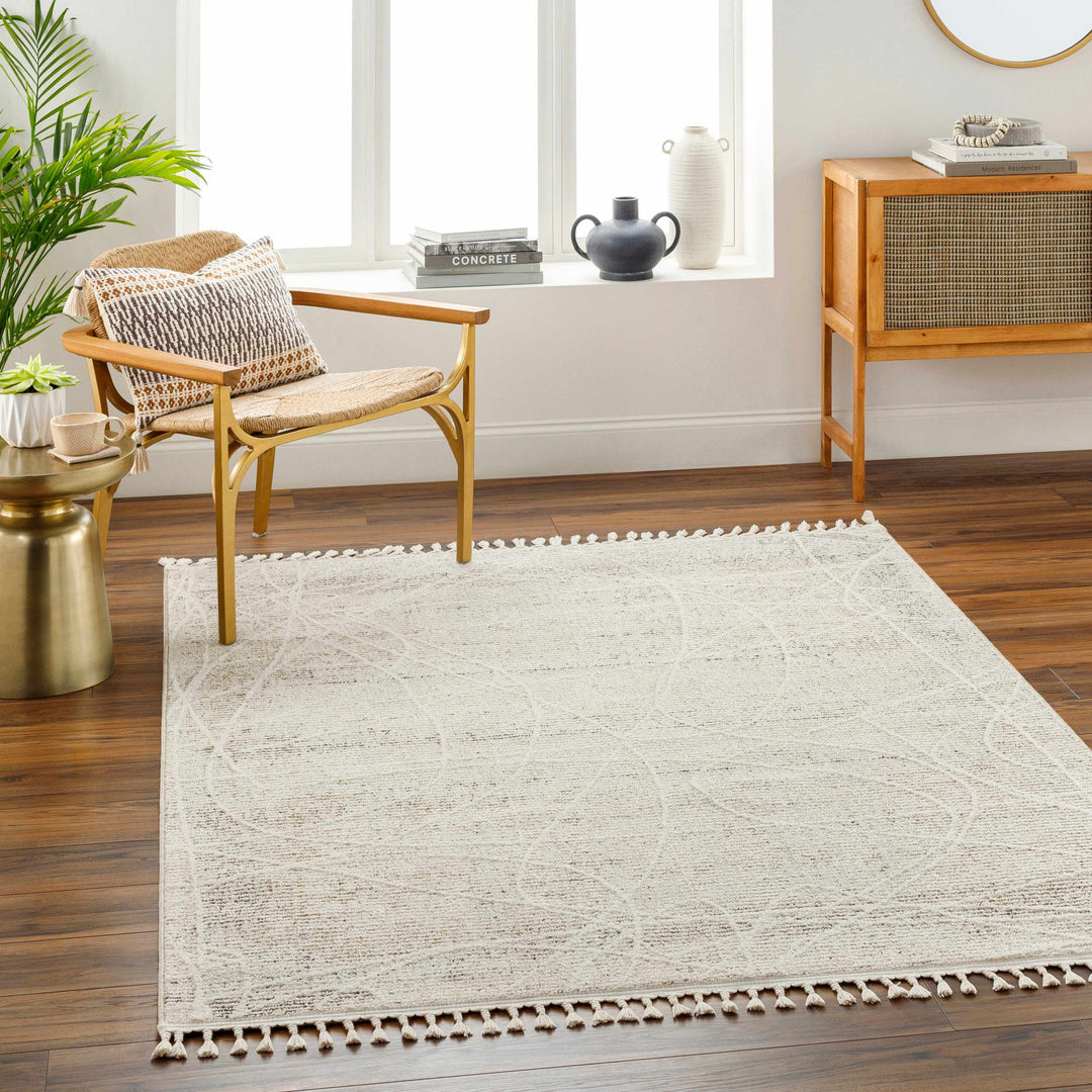 Huong Beige Contemporary Abstract Design Area Rug