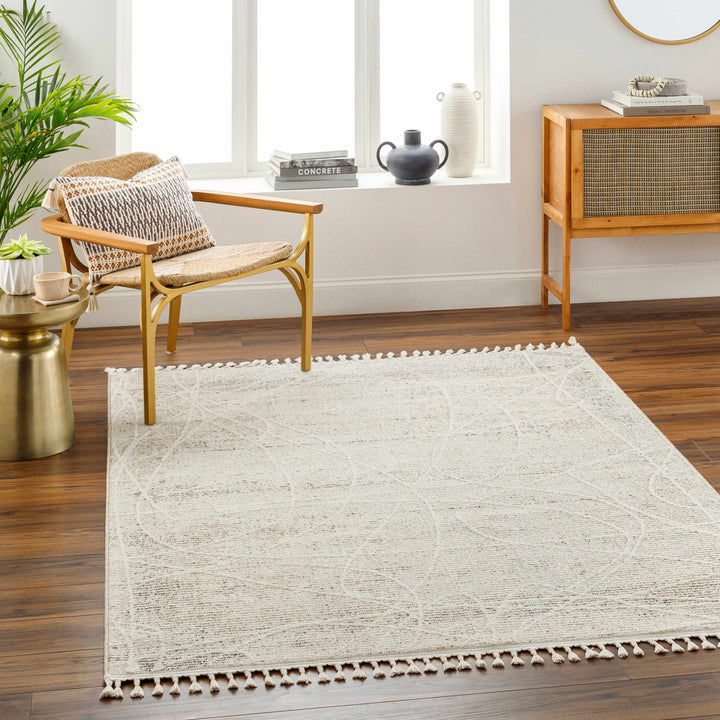 Huong Beige Contemporary Abstract Design Area Rug