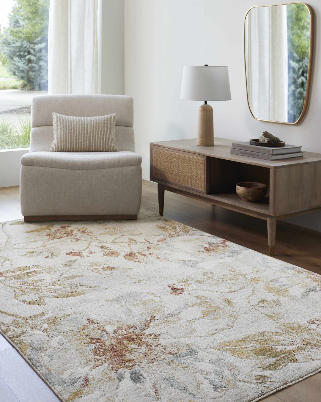 Nasia Modern Floral Design Ivory And Brown Area Rug
