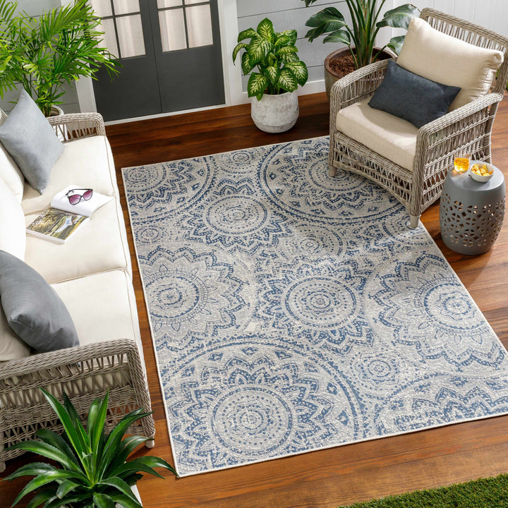 Ayala Traditional Style Blue And Beige Durable Outdoor Rug