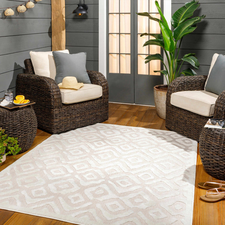 Burl Contemporary Geometrical Ivory Outdoor Rug