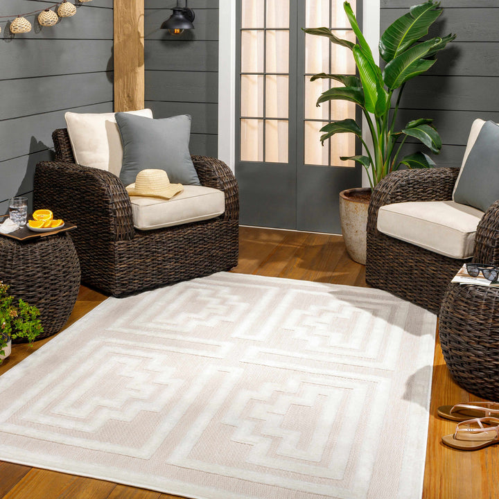 Yves Modern Geometric Design Cream Outdoor Rug