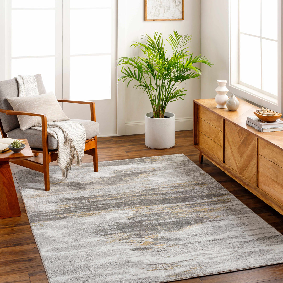 Derex Contemporary Abstract Design Gray And Ivory Rug