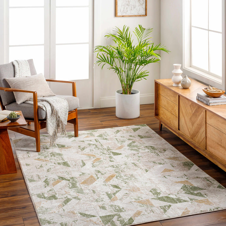 Gonca Green And Gray Contemporary Style Area Rug
