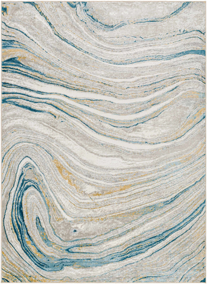 Gregg Contemporary Abstract Design Ivory And Gray Marble Rug