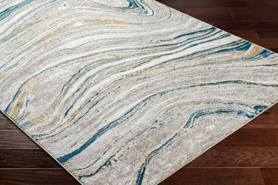 Gregg Contemporary Abstract Design Ivory And Gray Marble Rug