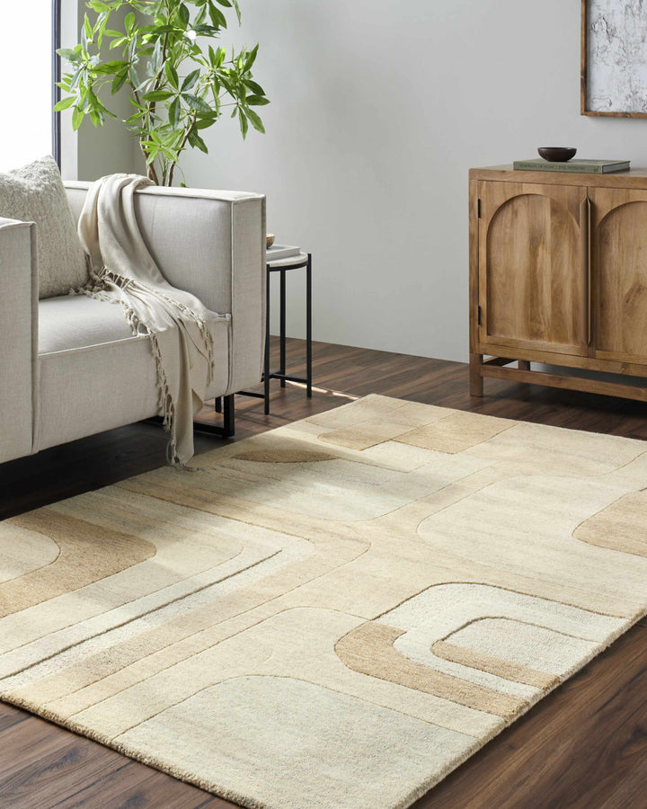 Sansa Contemporary Abstract Beige Hand Tufted Wool Rug