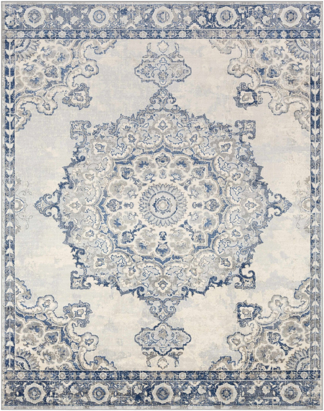 Stanfordville Traditional Style Ivory And Blue Area Rug - The Rug Decor
