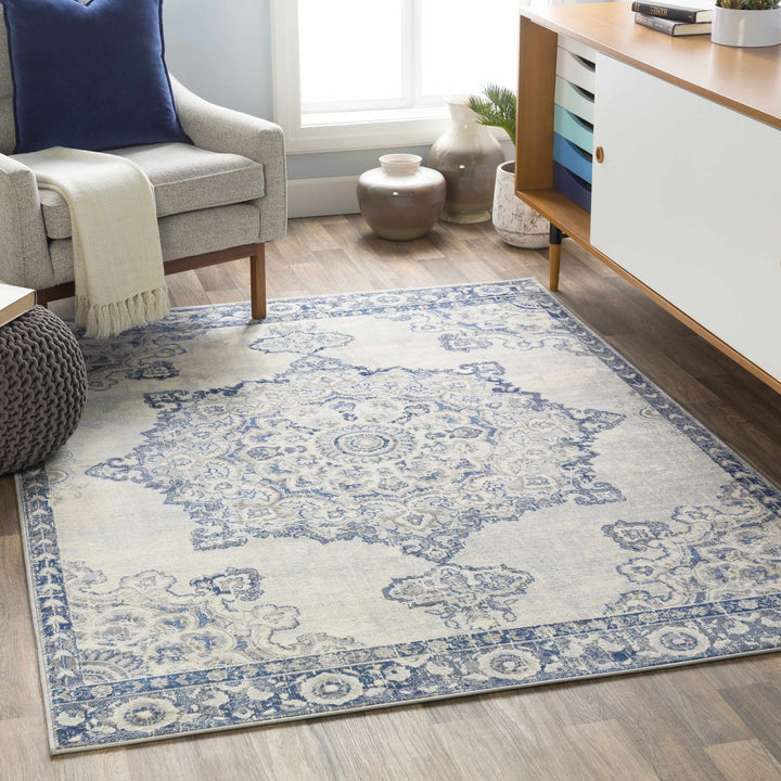 Stanfordville Traditional Style Ivory And Blue Area Rug - The Rug Decor