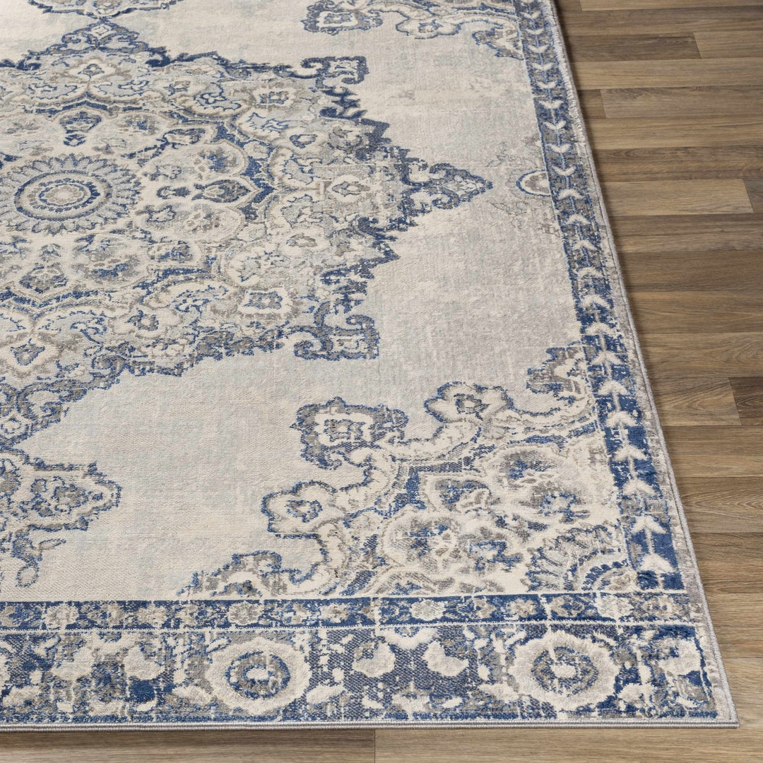 Stanfordville Traditional Style Ivory And Blue Area Rug - The Rug Decor