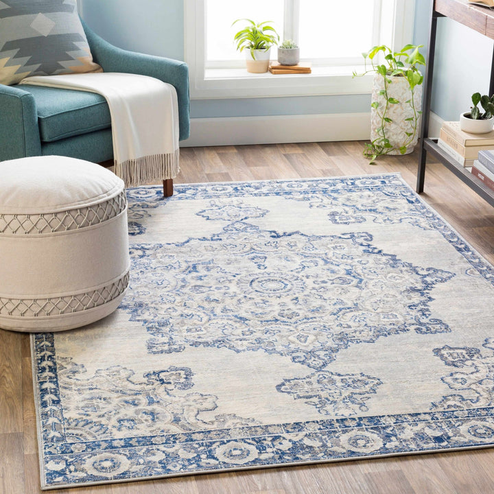 Stanfordville Traditional Style Ivory And Blue Area Rug - The Rug Decor