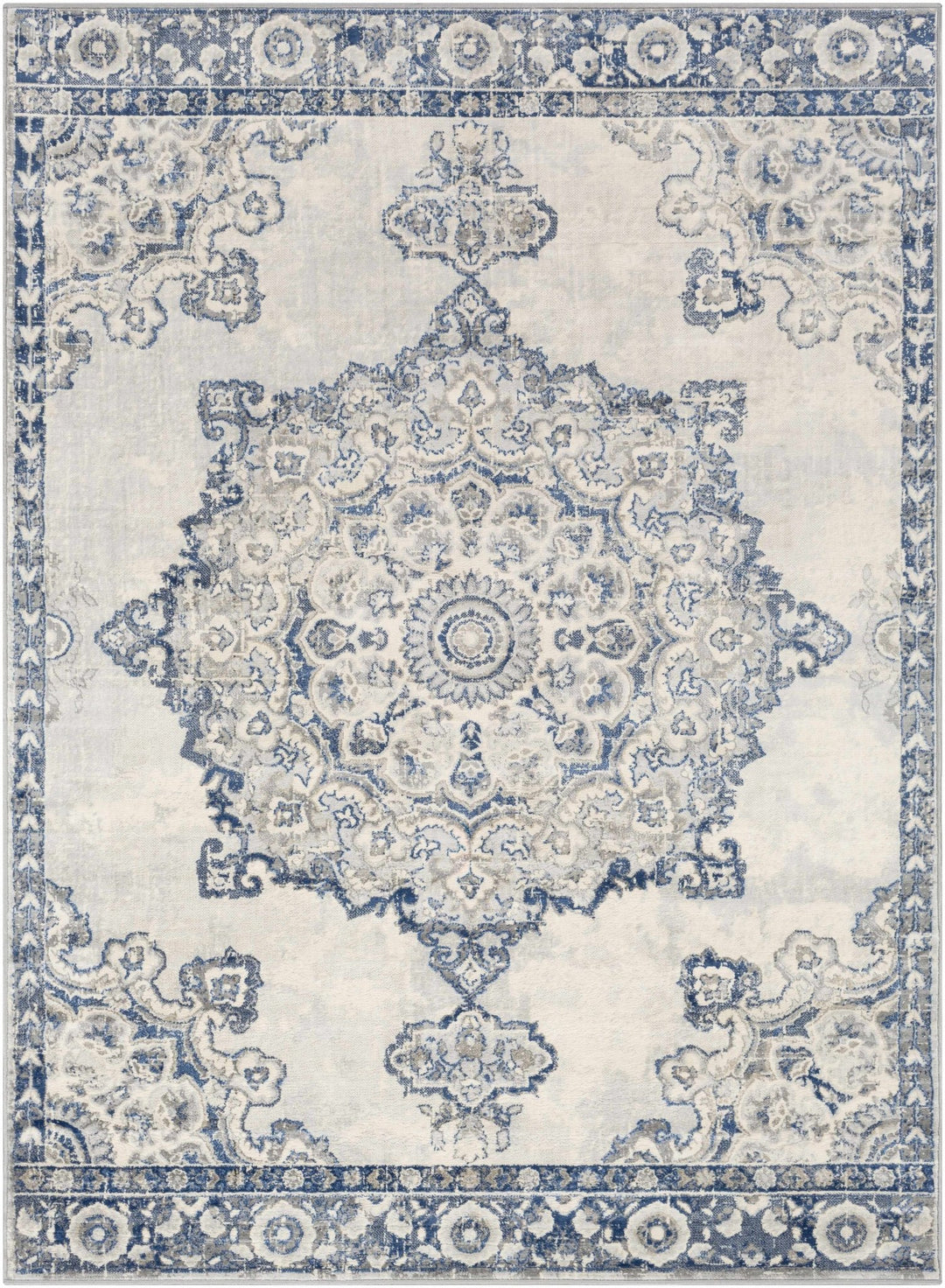 Stanfordville Traditional Style Ivory And Blue Area Rug - The Rug Decor