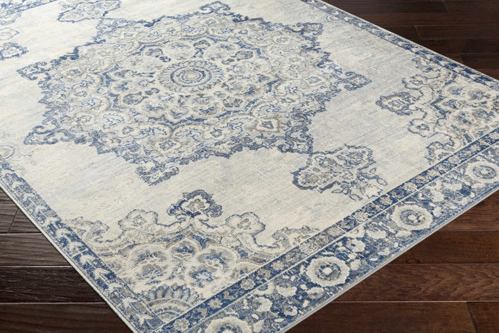 Stanfordville Traditional Style Ivory And Blue Area Rug - The Rug Decor