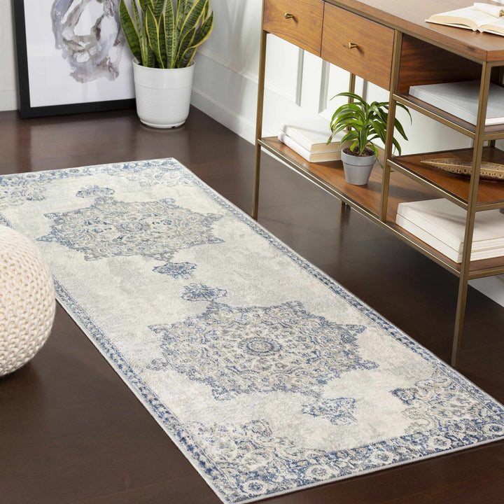 Stanfordville Traditional Style Ivory And Blue Area Rug - The Rug Decor