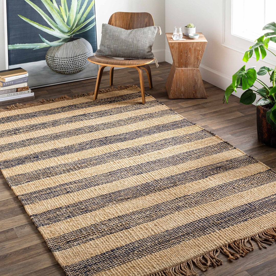 Stapleford Modern Stripes Tan And Black Jute Carpet - The Rug Decor