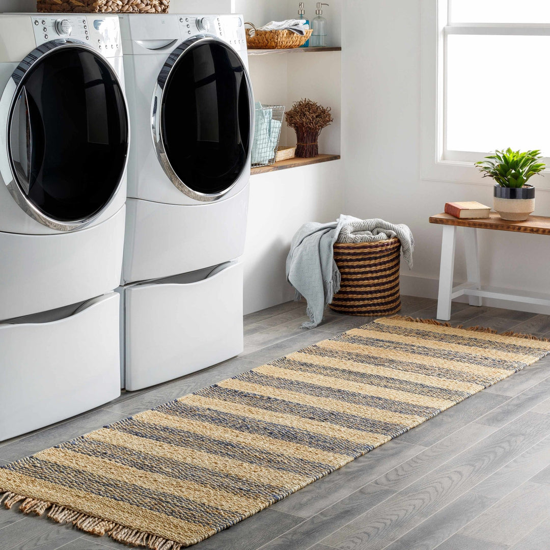Stapleford Modern Stripes Tan And Black Jute Carpet - The Rug Decor