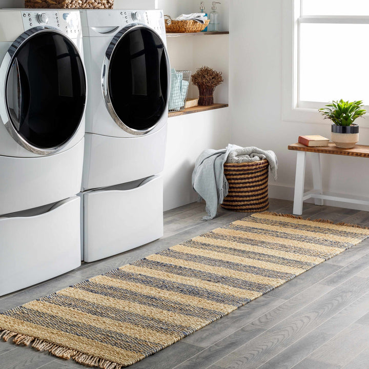 Stapleford Modern Stripes Tan And Black Jute Carpet - The Rug Decor
