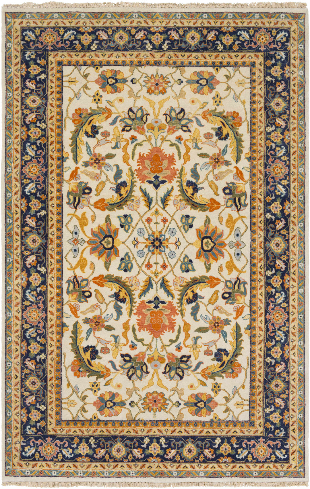 Starford Traditional Style Beige And Blue Hand Knotted Area Rug
