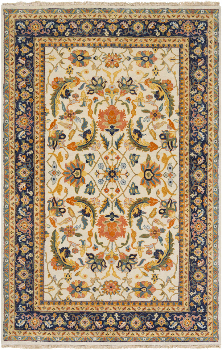 Starford Traditional Style Beige And Blue Hand Knotted Area Rug