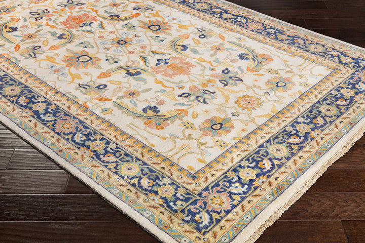 Starford Traditional Style Beige And Blue Hand Knotted Area Rug
