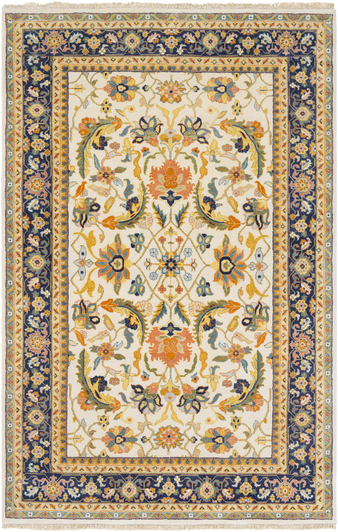 Starford Traditional Style Beige And Blue Hand Knotted Area Rug
