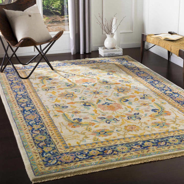 Starford Traditional Style Beige And Blue Hand Knotted Area Rug