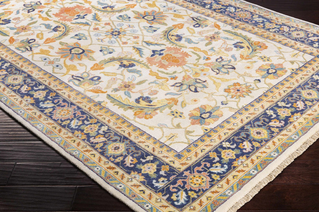 Starford Traditional Style Beige And Blue Hand Knotted Area Rug - The Rug Decor