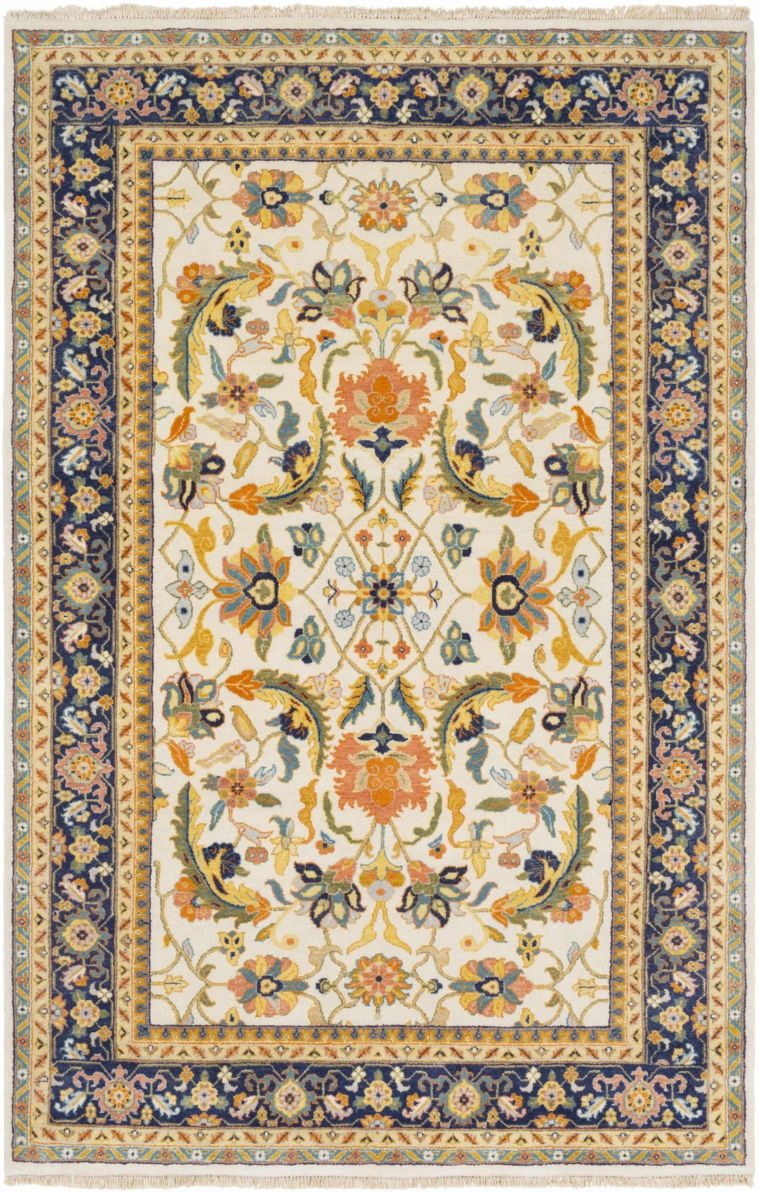 Starford Traditional Style Beige And Blue Hand Knotted Area Rug - The Rug Decor
