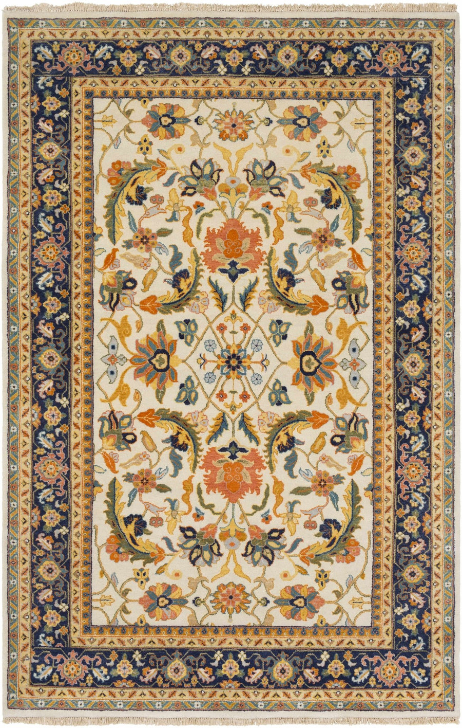 Starford Traditional Style Beige And Blue Hand Knotted Area Rug - The Rug Decor