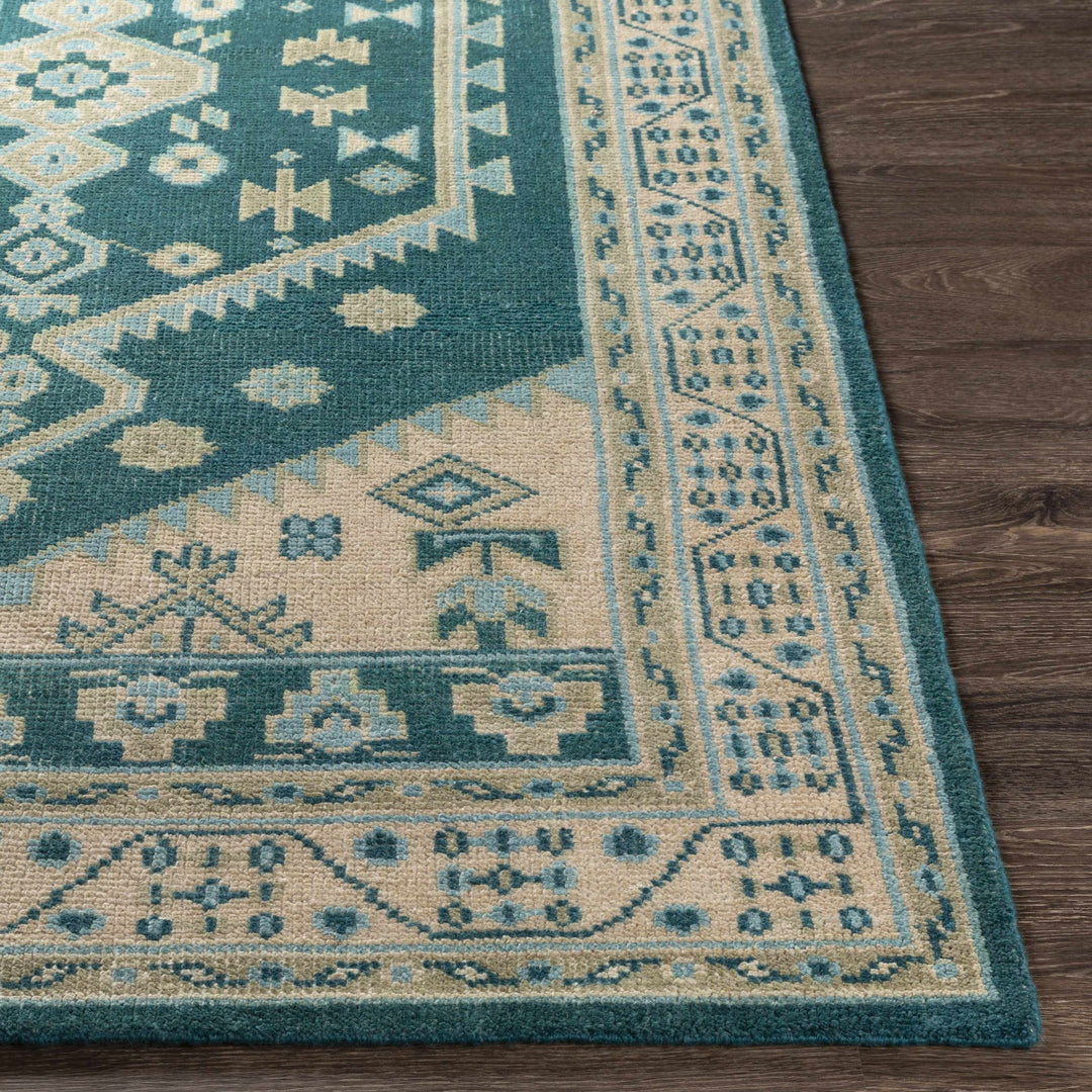 Stepps Traditional Style Beige And Teal Hand Knotted Area Rug - The Rug Decor