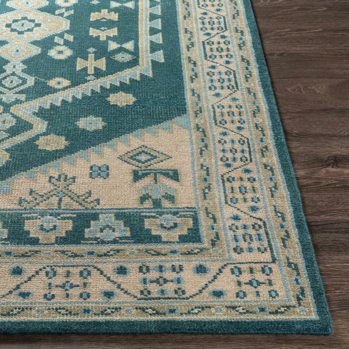 Stepps Traditional Style Beige And Teal Hand Knotted Area Rug - The Rug Decor