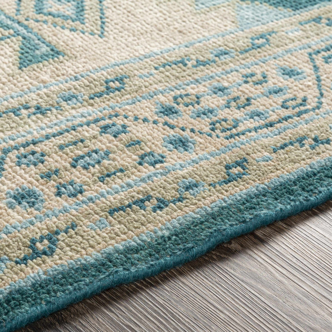 Stepps Traditional Style Beige And Teal Hand Knotted Area Rug - The Rug Decor