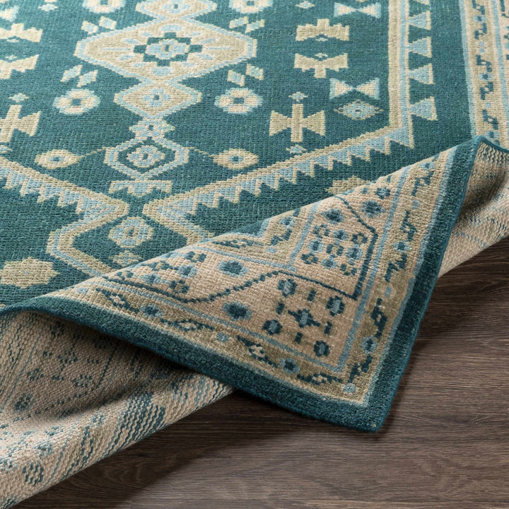 Stepps Traditional Style Beige And Teal Hand Knotted Area Rug - The Rug Decor