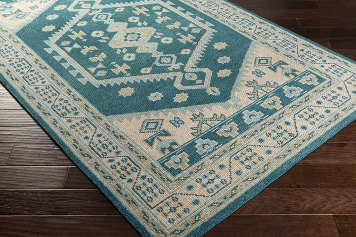 Stepps Traditional Style Beige And Teal Hand Knotted Area Rug - The Rug Decor