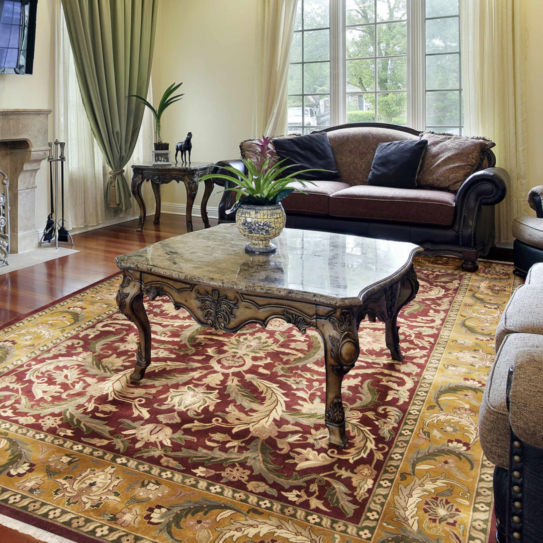 Steuben Traditional Beige And Maroon Hand Knotted Wool Area Rug - The Rug Decor