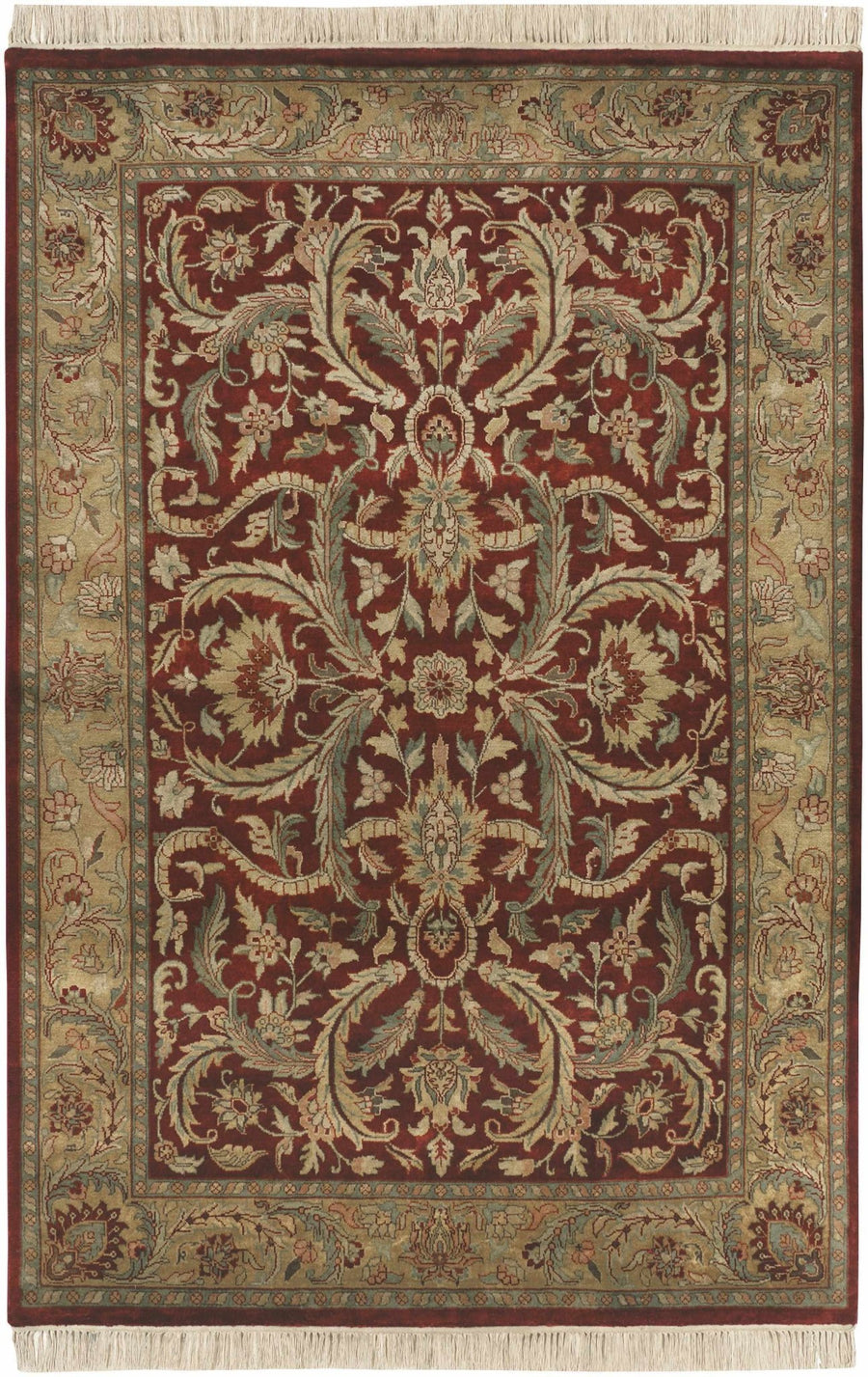 Steuben Traditional Beige And Maroon Hand Knotted Wool Area Rug - The Rug Decor