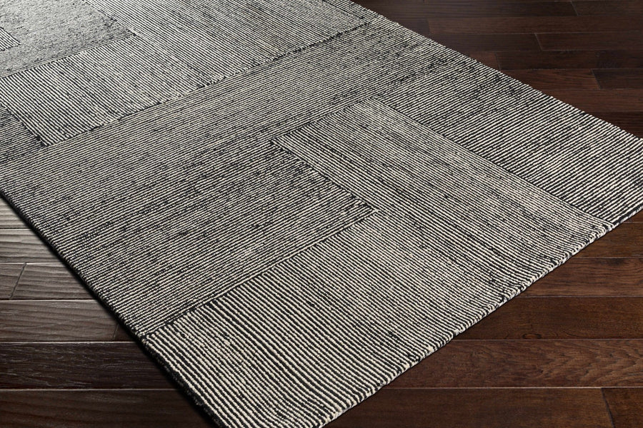 Stevington Transitional Black And Ivory Wool Area Rug - The Rug Decor