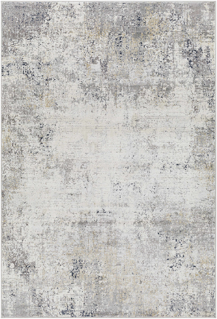 Gray And Ivory Modern Abstract Machine Woven Area Rug