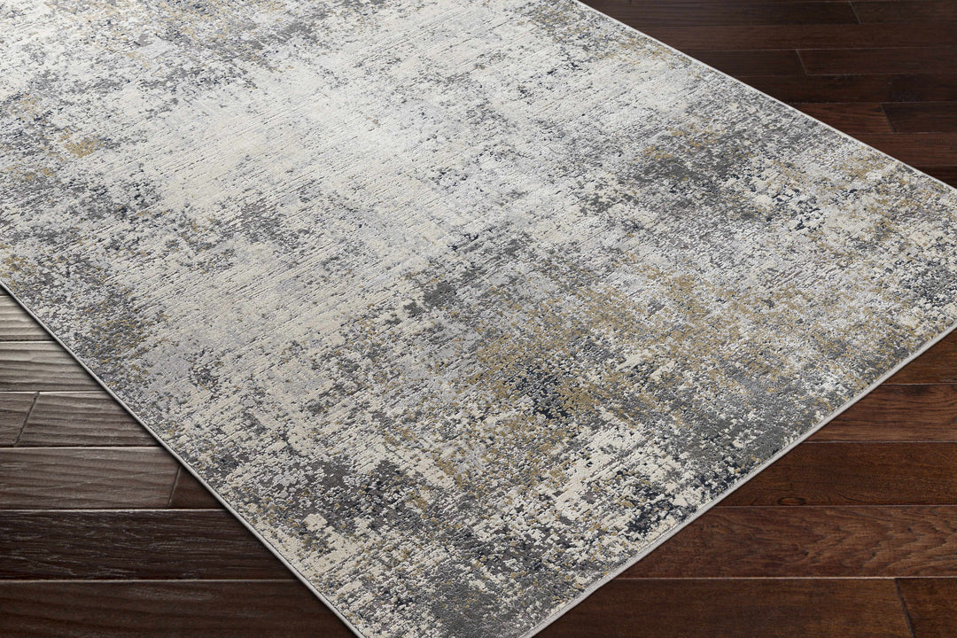 Gray And Ivory Modern Abstract Machine Woven Area Rug