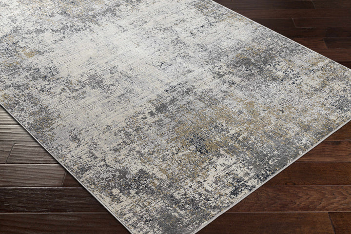 Gray And Ivory Modern Abstract Machine Woven Area Rug