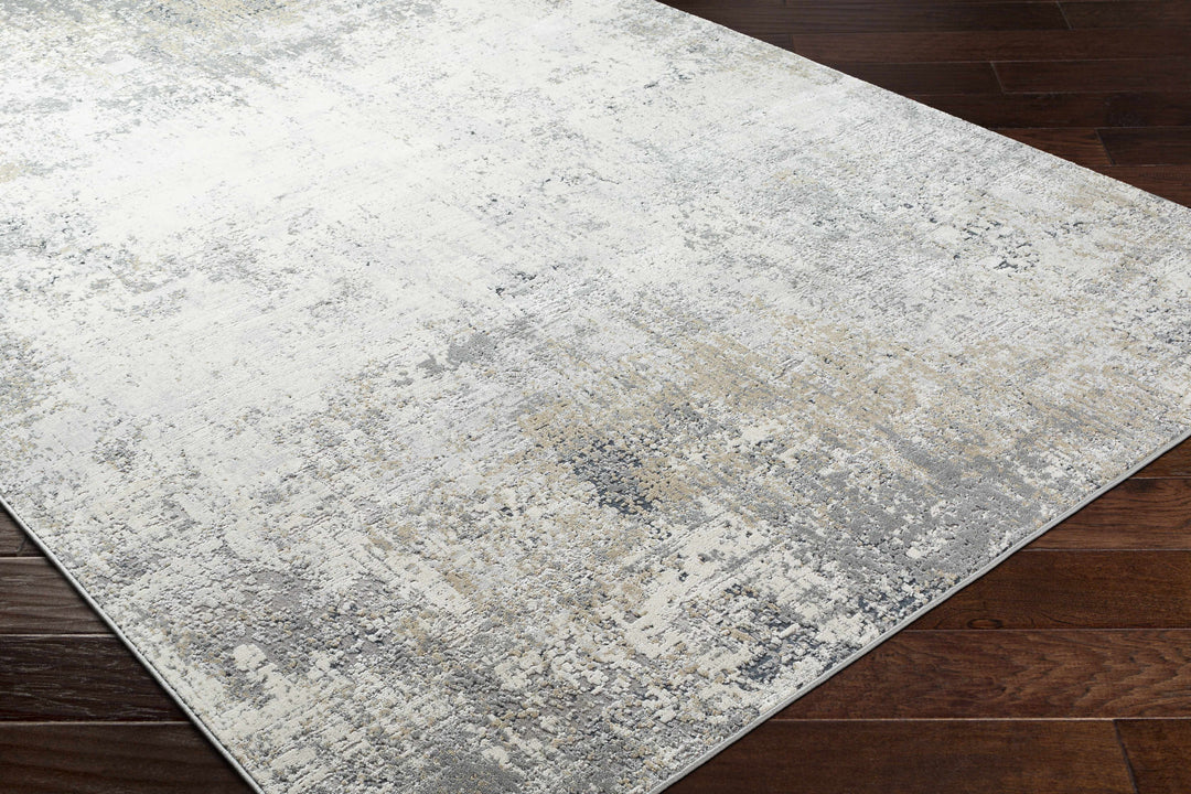 Gray And Ivory Modern Abstract Machine Woven Area Rug