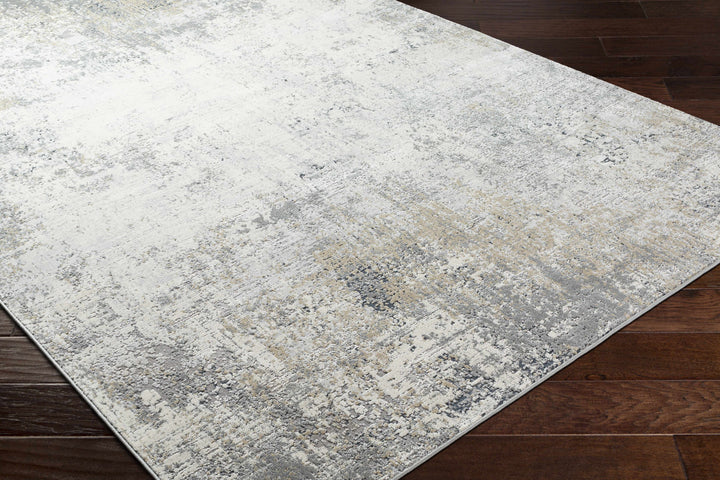 Gray And Ivory Modern Abstract Machine Woven Area Rug