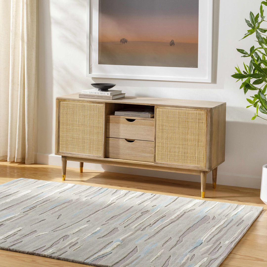 Atius Contemporary Abstract Gray And Blue Hand Tufted Area Rug